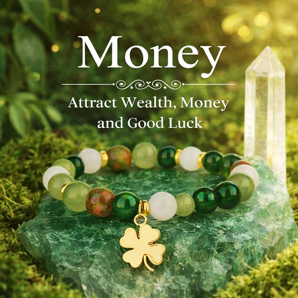 1pc Lucky Money Attraction Bracelet with Green Aventurine & Agate Beads | Wealth & Protection Crystal Bracelet | Fashion Stretch Beaded Jewelry Gift for Women