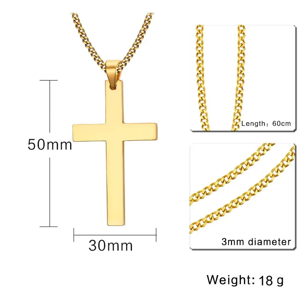 Gold Plated Stainless Steel Simple Big Cross Pendant Necklace Large Dainty Christian Cross Necklace for Men & Women Fashion Jewelry