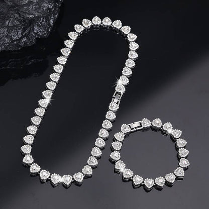 2pcs Set Heart Shaped Cuban Chain Necklace Set for &,Hip Hop Style Choker Set,Luxurious Jewelry Set for Valentine's Day Gifts, Birthday,Everyday & Party Wear, for Teenager