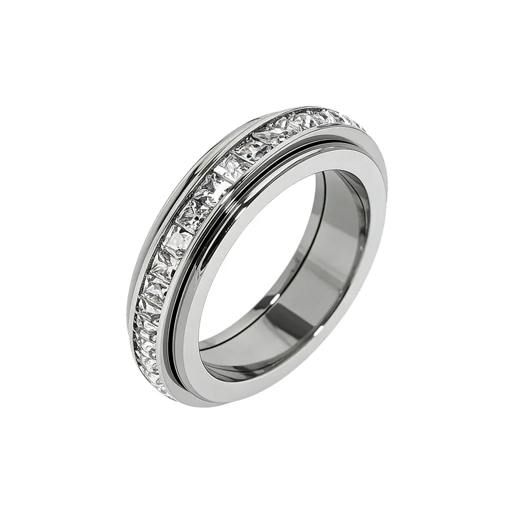 Anxiety Rings for Women and Men Titanium Steel Spinner Fidget Band Rings with Cubic Zirconia for Stress Relief and Wedding Promise Comfort Fit Size 5 to 12