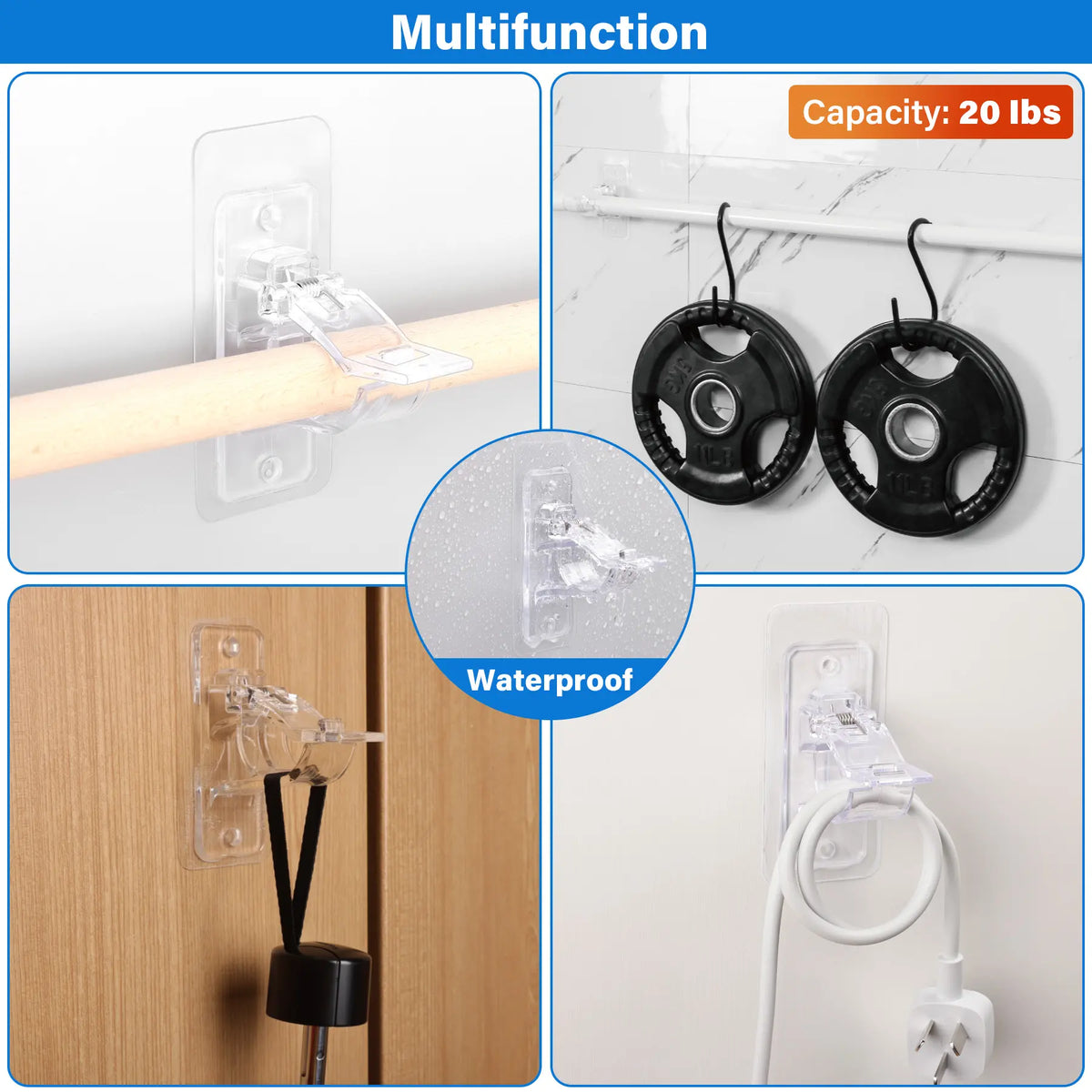 6-Pack No Drill Needed Curtain Rod Holders Brackets, Self Adhesive Rod Holder Hooks, Multipurpose Nail Free Stick on Curtain Rod Hooks Decor Bathroom