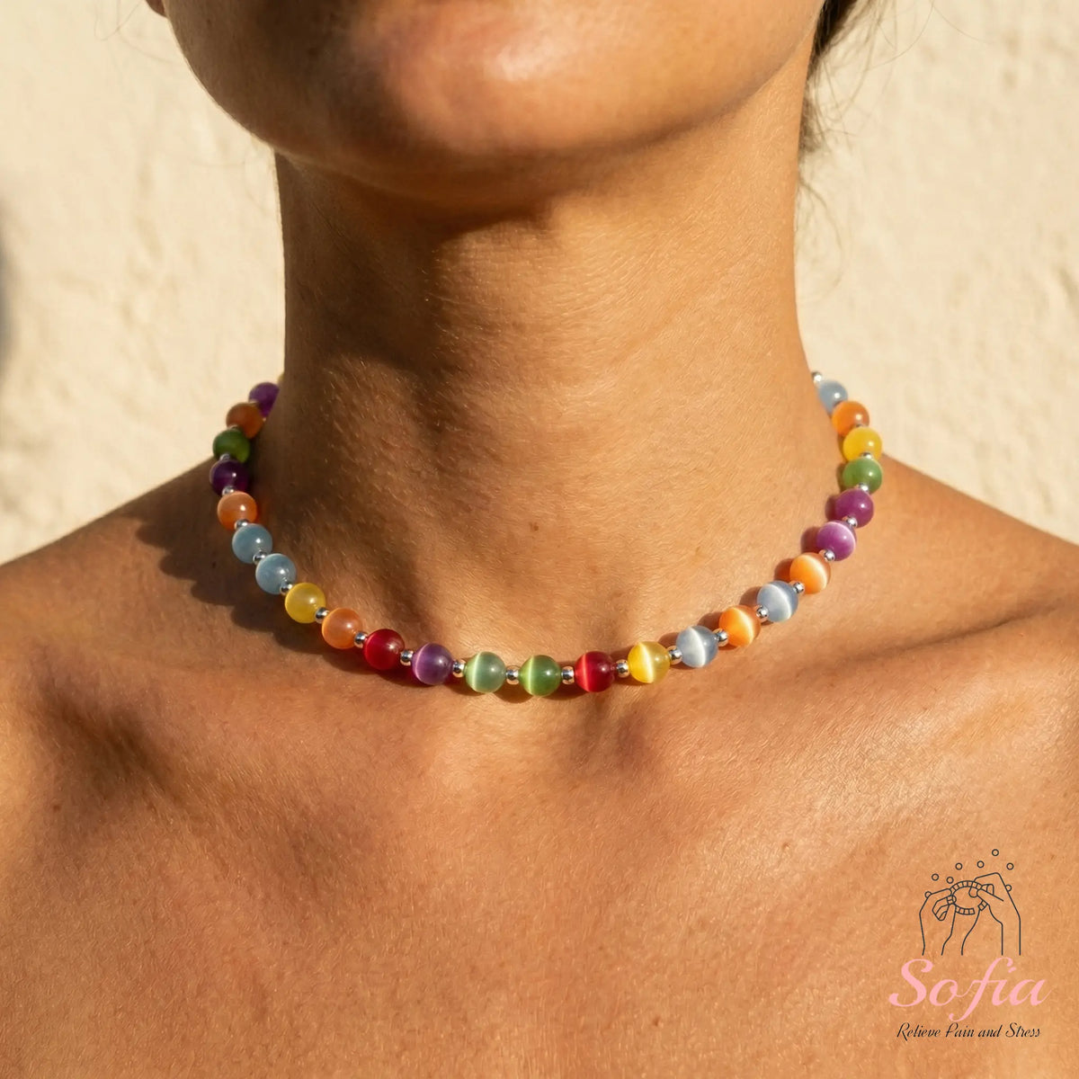 Dopamine Necklace - Rainbow Beaded Choker - UV Reactive Necklace Waterproof - Summer Jewelry Stainless Steel, Stackable tiktokshopspringglowup