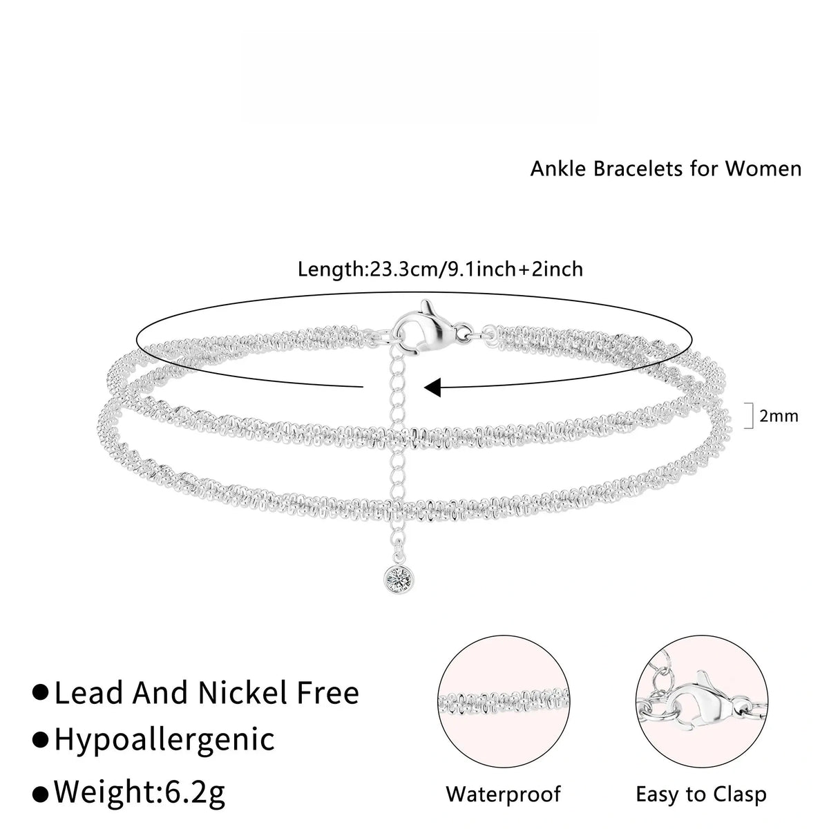 Waterproof Anklet For Women Adjustable Womens Anklet Set Stackable Figaro Beaded Cuban Link Anklets Daily Clothing Decor For Beach Summer Trendy All-match & Exquisite Jewelry For Valentine's Day gifts