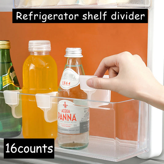 16-Count Durable Translucent Anti-Fall Adjustable Fridge Drawer Dividers, Clear Plastic Refrigerator Organizer Bins, Portable Storage Baskets for Bottles & Cans (16-Pcs Combination Set)