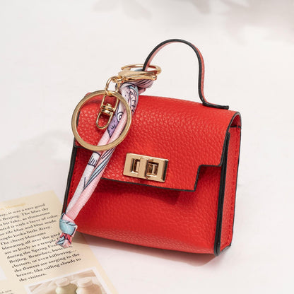Mini Square Bag Pendant Keychain - High Quality Leather with Colorful Strap, Cute Car Keychain & Bag Charm Accessory