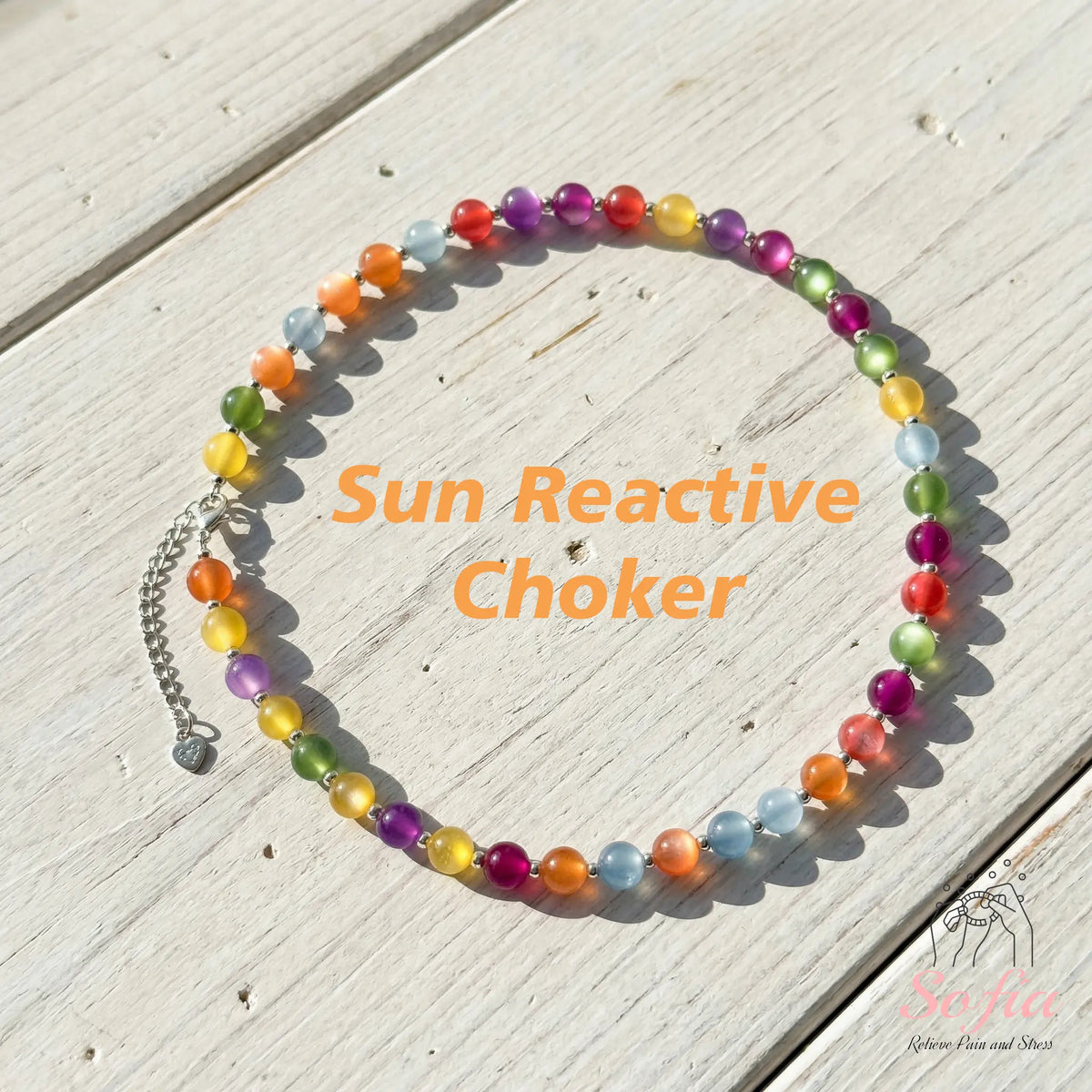 Dopamine Necklace - Rainbow Beaded Choker - UV Reactive Necklace Waterproof - Summer Jewelry Stainless Steel, Stackable tiktokshopspringglowup