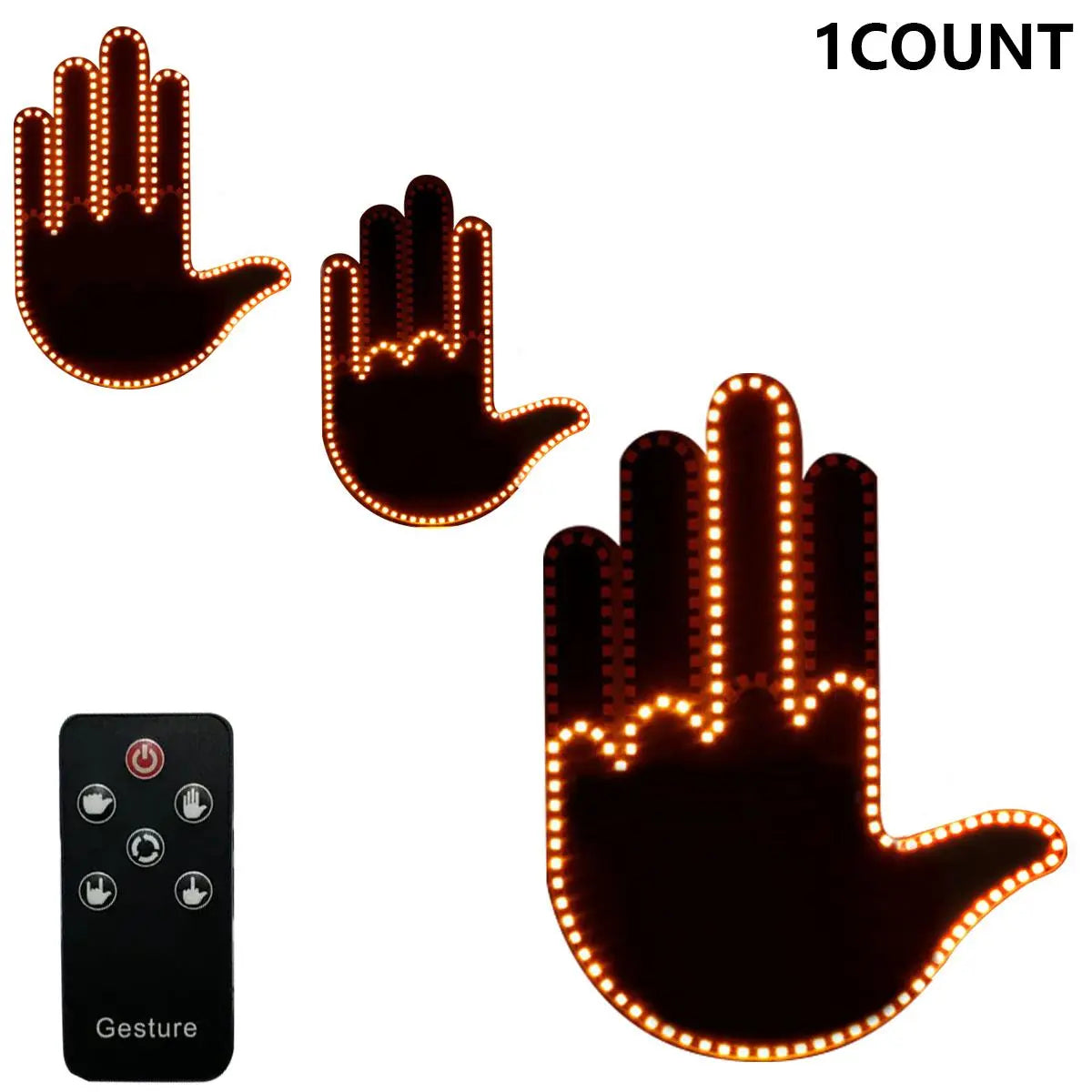 Finger Light with Remote, 1/2/3 Counts Car Hand Sign, Mirror LED Warning Light, Multifunctional Warning Light for Car Window, Car Accessories, Visibility During Night Driving, Led Lights