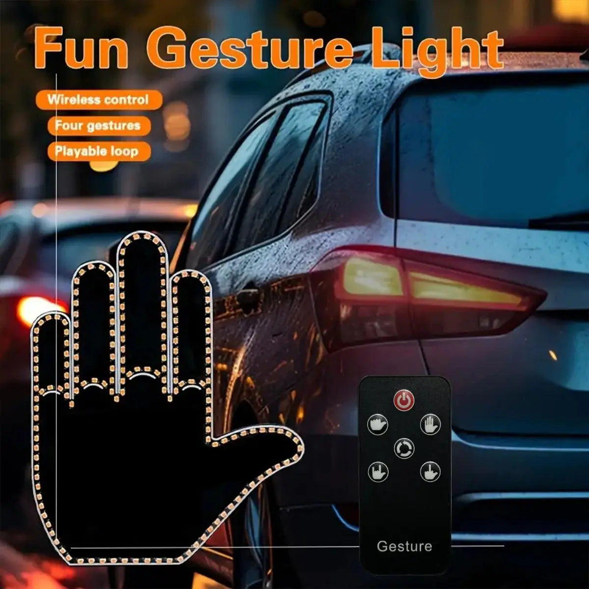 Finger Light with Remote, 1/2/3 Counts Car Hand Sign, Mirror LED Warning Light, Multifunctional Warning Light for Car Window, Car Accessories, Visibility During Night Driving, Led Lights