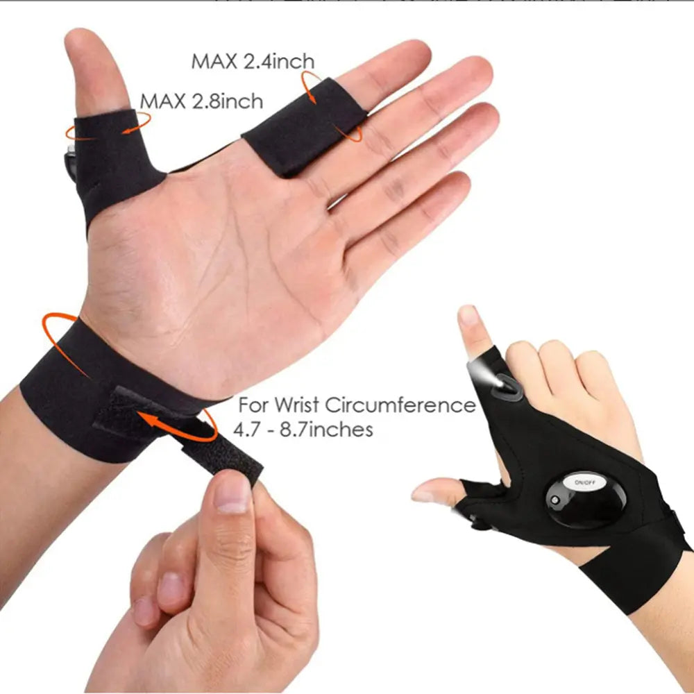 LED glove flashlight, luminous fishing gloves, emergency maintenance lighting gloves finger lights