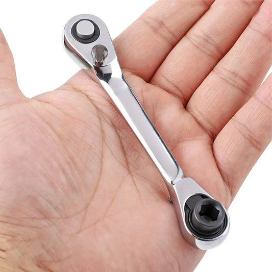 Silver Ratchet Wrench 1/4 Inch Mini Double Headed 72 Tooth Drive Socket (Bits Not Included), Ratchet Set Rotator Practical Accessories Tool, 5 Degrees Quick Install Release